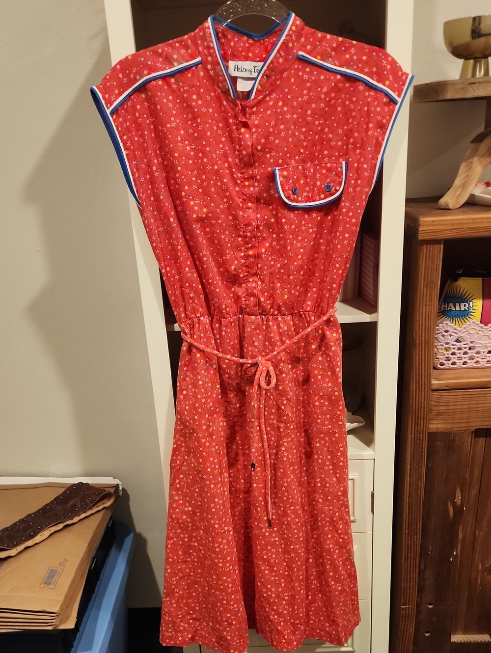 Vintage-Inspired Red Floral Tie-Waist Midi Dress by Helen Of Troy